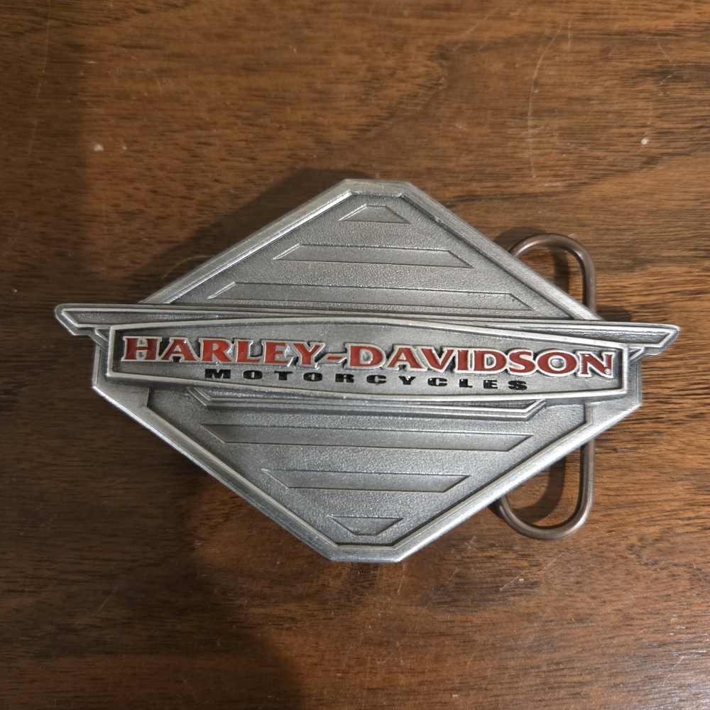 Harley-Davidson Silver Belt Buckle with Red Logo Accent